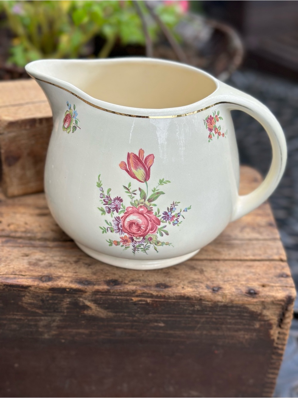 Vintage Household Institute Priscilla Ovenware Floral Pitcher Gold Trim